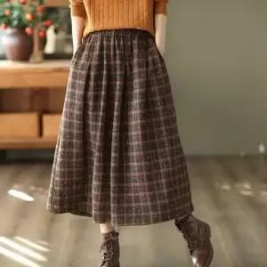 블랙팬서 여사친 치마 모직 빈티지 체크 도톰 A라인 슬림핏 미디엄 OPH1