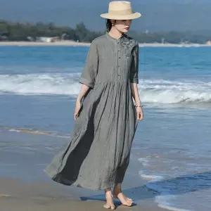바스락원피스 린넨 여름 캉캉 롱원피스 휴양지 반팔 빅사이즈 하객룩 데일리