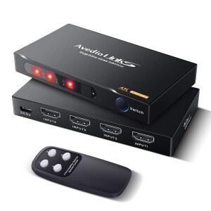 4K HDMI 스위치 4 in 1 출력 지원 자동 스위치, 4K@30Hz 스위처, 리모컨, 아베디오 링크 4방향 셀렉터 울트라 HD, 1080P, 3D, HDCP1.4, PS5/4, Xbox, Fire Stick, PC용