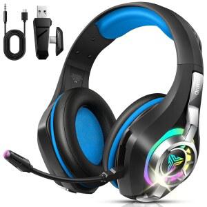 PS5 / PS4 스위치용 Ordtop 2.4GHz 무선 게이밍 헤드셋, 2026 RGB 노이즈 캔슬링 오버이어 헤드폰, 7.1 서라운드 사운드, 40mm 드라이버, 276g 울트라리게로, 메모리 폼, 45H 헤드폰