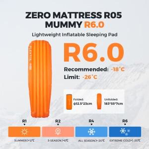 FLEXTAILGEAR ZERO MATTRESS MUMMY - 6.0/5.6 R 값의 절연 슬리핑 패드 초경량 풍선 캠핑 매트