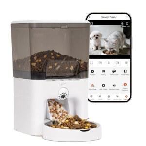 2K HD 카메라가 장착된 TENECUTE 자동 고양이 사료 공급기, 고양이와 작은 개를 위한 2 4/5G WiFi 애완동물 건조제 봉투가 양방향 오디오 및 식사 호출 , 동작 감지, 6L