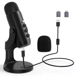 무선헤드마이크 PC Mac 게임용 Haomuren USB 마이크 녹음 팟캐스트 전화 어댑터 헤드폰 출력 컴퓨터 콘덴서