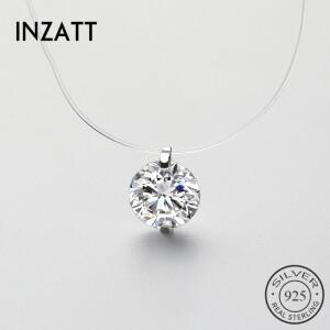 INZATT 925 스털링 실버 지르콘 크리스탈 진주 펜던트 초커 목걸이 투명 낚시 라인 2020 여성을위한 고급
