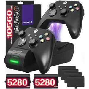 Xbox Series X용 컨트롤러 충전소용 Fosmon 고속 충전 | S, One, Elite, Core w / 2X 5280mWh 충전식 배터리 팩, 커버 4개 및 도크 스탠드
