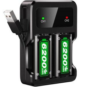 Xbox One /Xbox Series X용 충전기가 포함된 Ukor 고속 충전 2x6200mWh 충전식 배터리 팩|S S X 엘리트 무선 컨트롤러, 지속적인 지능형 보호 기능