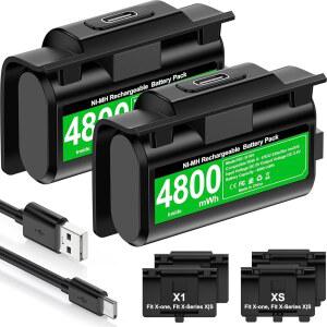 4개의 백 커버와 USB C 충전 케이블이 있는 다이노스트라이크 충전식 Xbox 컨트롤러 배터리 팩, 2x4800mWh One 플레이 및 Series X용 키트