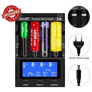 Vapcell S4 Plus V3.0 고속 충전기 4슬롯 12A 강력 배터리 (새로운 모드 어댑터 포함) AAA 18650 20700용