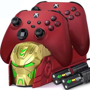 업그레이드된 컨트롤러 충전기 스테이션, Xbox One / Series X|S용 2x5520mWh 충전식 배터리 팩, X S용 듀얼 (컨트롤러 미포함) (노란색)