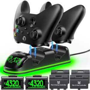 Xbox One /Elite / Series X|S, 컨트롤러 충전 도크, 9개의 RGB 모드와 4개의 배터리 커버를 갖춘 XB 게이밍 액세서리와 호환되는 2x4320mWh 충전식 팩을 충전기 스테이션