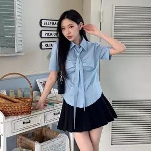 [옷자락]여자 페미닌 루즈핏 카라 셔링 포인트 셔츠