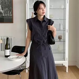 [옷자락]여자 베이직 카라 나시 블라우스 롱 스커트 투피스 세트