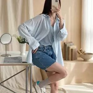 [옷자락]여성 시스루 끈나시 언발 루즈핏 빅사이즈 셔츠 세트