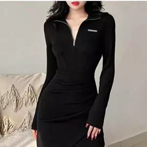 긴팔 집업 랩스커트 웨어 옷 터틀 미니원피스 블랙 의-WD5EF6D