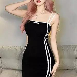끈나시 의류 원피스 미니 옷 블랙 트임 투라인 웨어-WD5EE57