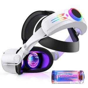 Oculus Quest 2용 12000mAh 배터리가 장착된 RGB 헤드 스트랩, 8시간 연장 플레이를 위한 배터리 팩, 고속 충전 VR 전원, 조절 가능한 엘리트 스트랩으로 메타 퀘스트 2용으로 향상된 지지력과 균형을 제공합니다