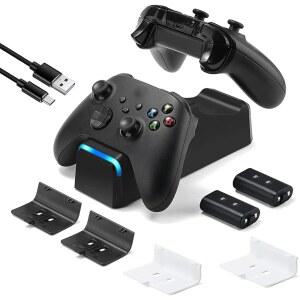 KEKUCUL 듀얼 도크 충전소, Xbox Series X /S, One /One S 컨트롤러, 효율적인 컨트롤러 충전기, 2 * 1100mah 충전식 배터리 팩(블랙) 지원