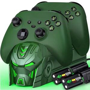 Xbox One / Series X|S(컨트롤러 미포함)용 2x5520mWh 충전식 배터리 팩으로 업그레이드된 듀얼 컨트롤러 충전기 스테이션 (녹색)