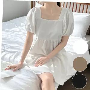 반팔 A라인 여성 퍼프 드레스 원피스 스퀘어넥 미니