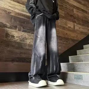 남자 바지 청 빈티지 캐주얼 봄가을 워싱 배기핏 와이드 나염 그라데이션 하이웨스트 깔끔한 긴 인기3