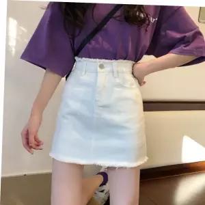 컷팅 데님 여성 청치마 디테일 미니스커트 화이트