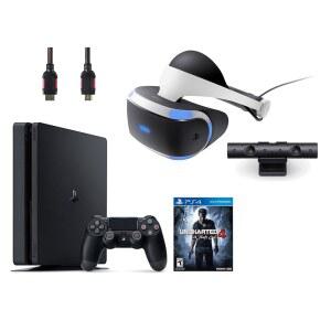 PlayStation VR 번들 4 아이템: 헤드셋, 카메라, 슬림 500GB 콘솔 - 언차티드 4(버전 미국, 임포트토)