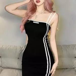 끈나시 의류 원피스 미니 옷 블랙 트임 투라인 웨어-WD5EE57__