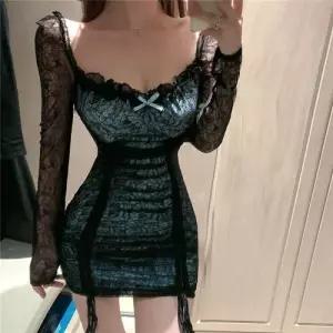 원피스 스커트 미니 여성용 레이스 봄가을 클럽 스트링 시스루 원템3