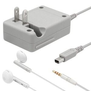 펀터보 3DS 충전기 및 이어버드 키트 - 닌텐도 / XL 2DS XL용 AC 전원 어댑터 충전 케이블