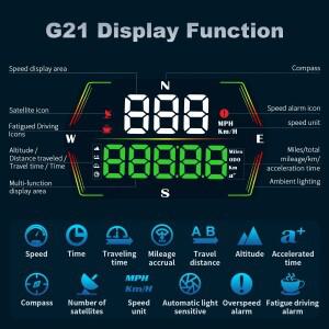 자동차 디지털 속도계 KMH MPHG21 GPS HUD 헤드업 디스플레이 나침반 고도 + 과속 경보 피로 운전 알림