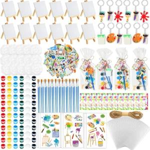 HyDren 158pcs 페인트 파티 아트 선물로 벌크 4 x 인치 캔버스 이젤 및 수채화 세트 팔레트 브러시 스티커