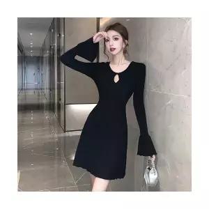 피콜로 여자 데일리룩 원피스 롱 프렌치 시크 미녀 니트 가을 펀칭 스커트 KUK3