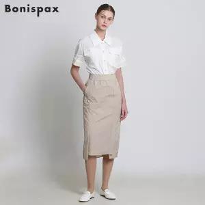 [보니스팍스(Bonispax)] 니트패치 H라인 언발 스커트 (택가격: 139000원)