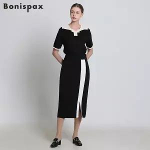 [보니스팍스(Bonispax)] 컬러배색 포켓 H라인 니트 스커트 (택가격: 119000원)