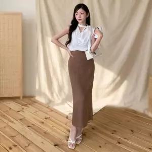 [옷자락]여성 린넨 롱 스커트 뒷밴딩 데일리 하객 오피스룩