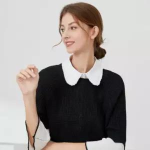 여성 사이드 플리츠 페이크 카라 이너셔츠 넥케이프 블랙