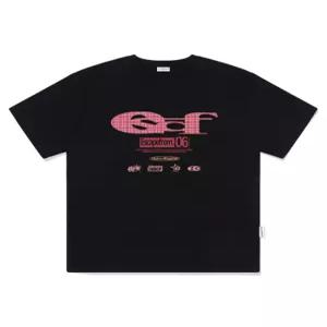 이스케이프프롬 핑크 체크 ESCF 로고 콜라주 프린트 오버핏 반팔티 블랙