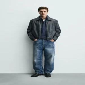 [매장정품] ZARA 레귤러 핏 페이크 레더 자켓 재킷 - 블루 3833/405/407