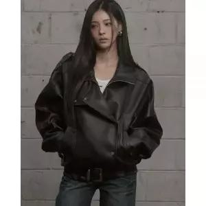 카키포인트 Structured High-Neck Leather Jacket black