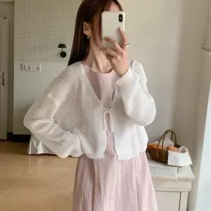 여자 살안템 시스루 크롭 볼레로 리본 썸머 가디건