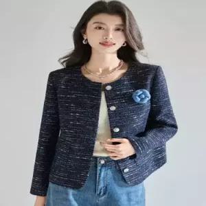 여자 네이비 하프 봄가을 실버 반짝이 트위드 러블리 럭셔리 요야천금 코트 다올1