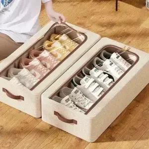 침대 밑 신발 정리함 옷장용 보관함 튼튼한 손잡이와 투명창이 있는 컨테이너 박스 접이식 랙 홀더