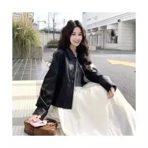 팔콘 여성 여친 코트 하프 봄 블랙 머랭 가죽 체크 KKE1