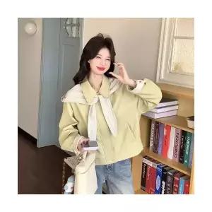팔콘 여성 여친 코트 하프 춘연두단백색피패치체크 + 토끼귀후드숏 KKE1