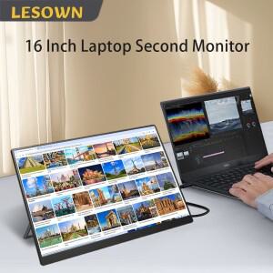 LESOWN 휴대용 모니터, 노트북 휴대폰 Xbox PS4 PS5 스위치용 거치대 포함, 와이드 스크린 USB-C 디스플레
