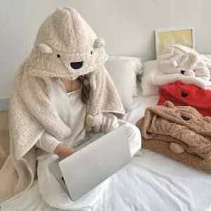 숄 라인 후드 망토 블랭킷 담요 겨울 입는 무릎 양털 사무실 캐릭터