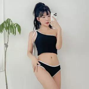 [하프클럽/셀러허브_아웃도어]여자 리본끈 투피스 언발 크롭나시 수영복