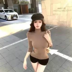 마킷5 여성 옐로우 니트 이너 가을 터틀넥 바디슈트 카디건 폴라티 7부 JEN3