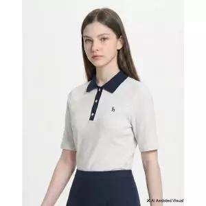 헤지스레이디스 [26] [HSTS-6B401] 카라배색 골지 반팔 폴로 셔츠