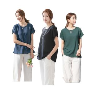 여성 여름 무지 솔리드 인견 반팔 가오리 블라우스 